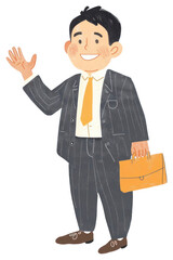 Wall Mural - PNG Businessman waving holding briefcase