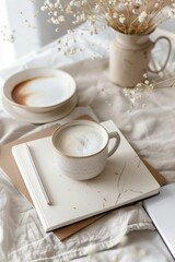 Poster - A cup of coffee sits on top of an open book, great for illustrating a cozy study or reading moment