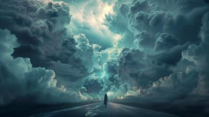 Wall Mural - storm over the road, background 