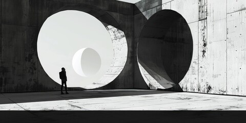 Poster - A person standing in front of a concrete structure