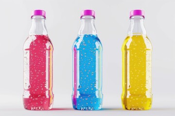 Poster - A collection of three differently colored soda bottles on a table