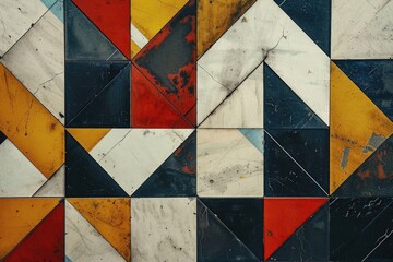 Poster - A detailed view of colorful tiles on a wall, suitable for interior design or architecture purposes