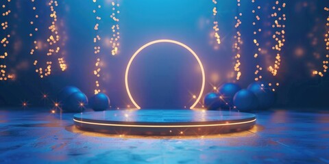 Poster - A colorful stage setup with glowing blue orbs and vibrant lighting effects