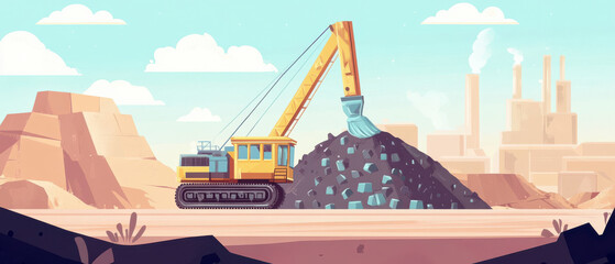 Platinum mining, extracting precious metals, flat design illustration