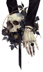 Poster - PNG  Skull, skeleton hand, dark roses