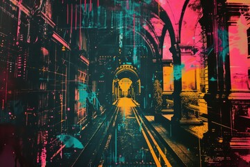 Aufkleber - A train travels through a dark and winding tunnel
