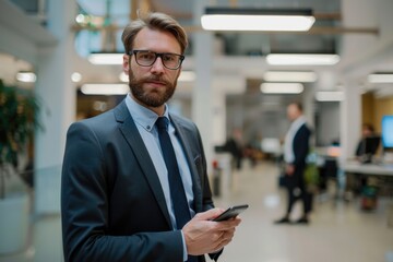 Aufkleber - A person holding a smartphone in a formal outfit