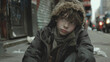 © ChristacilinCreative - Runaway teenage young sad teen boy sitting on a dirty city urban street sidewalk