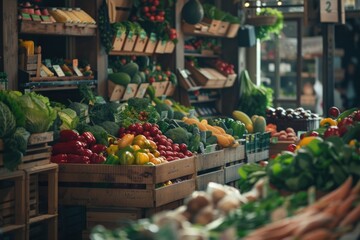 Poster - A colorful array of fruits and vegetables displayed in a store