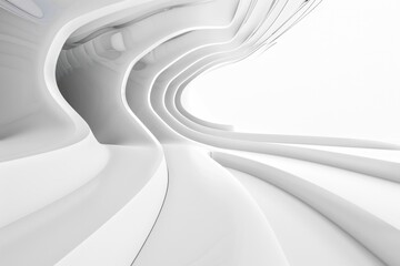 Poster - A modern interior design concept with curved walls and stairs in a white room
