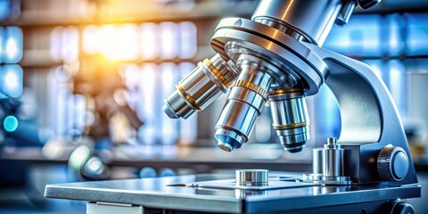 Aufkleber - Close-up shot of microscope with metal lens at laboratory, microscope, metal, lens, laboratory, equipment