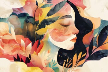 Poster - A beautiful woman surrounded by blooming flowers