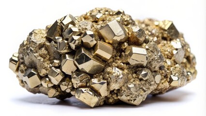 Aufkleber - Shiny pyrite crystal isolated on white background, Pyrite, crystal, isolated, metallic, shiny, mineral, geology, gemstone