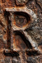 Aufkleber - Close-up of a tree trunk with the letter R carved into it, suitable for designs and illustrations