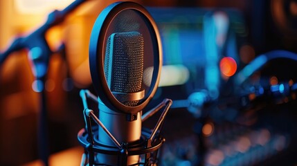 Microphone and computer setup in a recording studio environment