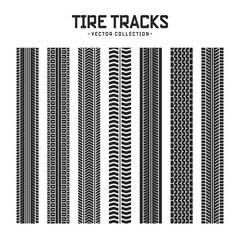 Wall Mural - Tire tracks, wheel braking marks. Truck, car or motorcycle tread pattern silhouettes. Auto race, motorsport, speed racing design element. Vector illustration