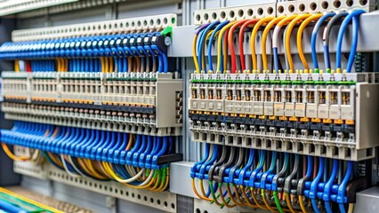 Poster - Close-up of wires being connected to a programmable logic controller (PLC), technology, automation