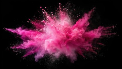 Abstract pink powder explosion on black background. abstract colored powder splatted