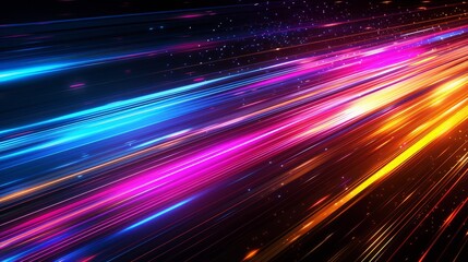 Poster - Colorful light streaks create a dynamic abstract pattern in a dark setting