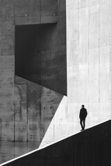 Poster - A person standing in front of a modern concrete structure