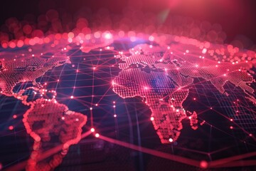 Fototapete - A map of the world illuminated by red lights, perfect for highlighting global events or themes