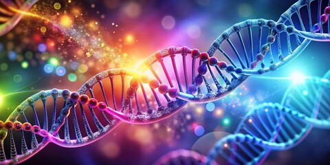 Aufkleber - Beautiful DNA background in vibrant colors , genetic, science, biology, structure, double helix, research, technology