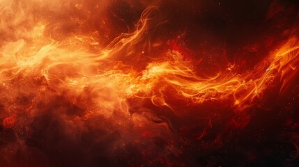 Poster - Swirling orange flames illuminated in a dark cosmic background
