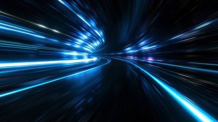 Poster - Dynamic light streaks in a futuristic tunnel at night