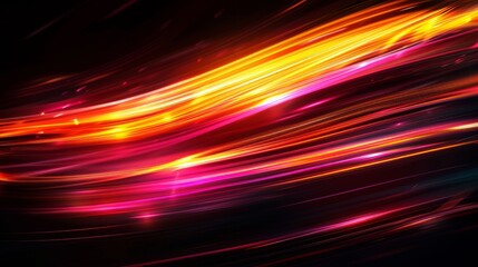 Poster - Colorful light streaks flowing across a dark background in an abstract digital art style