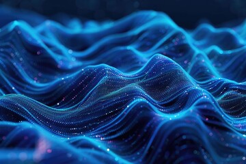 Poster - A close-up shot of a flowing blue fabric wave, perfect for fashion or textile design
