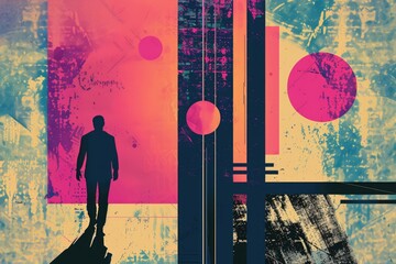 Poster - A person walking through an open doorway, suitable for use in scenes about transition or new beginnings