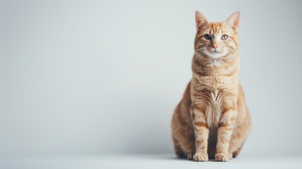 Wall Mural - A close-up photo of an orange tabby cat sitting on a white surface