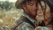 © FryArt - Couple embraces in a sunlit field with water droplets during a warm summer day