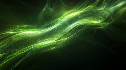 Poster - Abstract green wave pattern with glowing light in a dark background