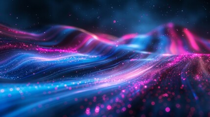 Poster - Abstract light waves in vibrant pink and blue colors across a dark background