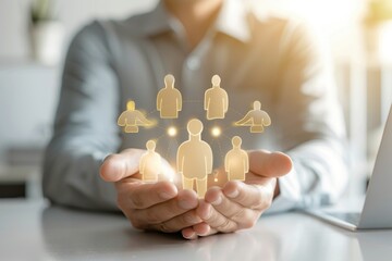Poster - A person holding a group of people in their hands, great for illustrating the concept of support or togetherness