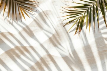 Poster - Two palm leaves casting shadows on a white wall