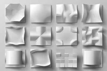Aufkleber - A collection of white folded papers sit on a gray background, ready for use or examination