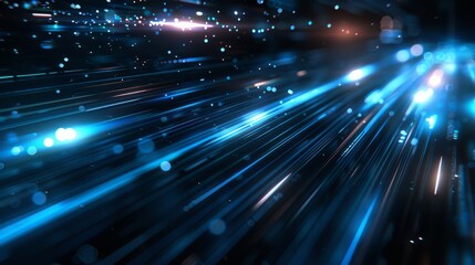 Poster - Dynamic blue light streaks create a vibrant abstract background with shimmering effects