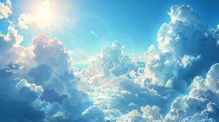 Wall Mural - Bright blue sky with fluffy clouds illuminated by sunlight in the afternoon