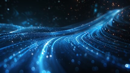 Poster - Abstract light waves in vibrant blue tones against a dark background