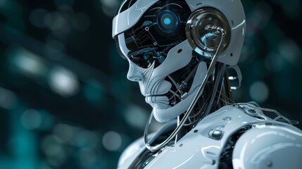 Poster - Futuristic humanoid robot with glowing circuits in a high-tech setting