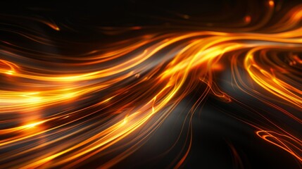 Poster - Abstract glowing waves of orange and gold light on a dark background