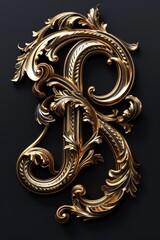 Poster - A single golden letter P on a dark black background