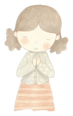 Sticker - PNG Girl praying drawing sketch white background.