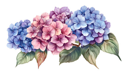 Wall Mural - Pink Hydrangea Flower wreath watercolor Illustration on a transparent background. Hydrangea flowers clipart.
