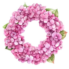 Wall Mural - Pink Hydrangea Flower wreath watercolor Illustration on a transparent background. Hydrangea flowers clipart.
