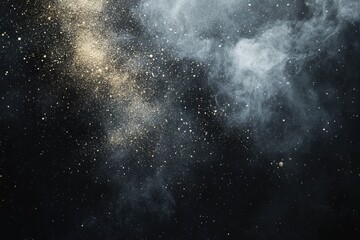 Poster - A black and white photo of a starry sky with a lot of dust and smoke.