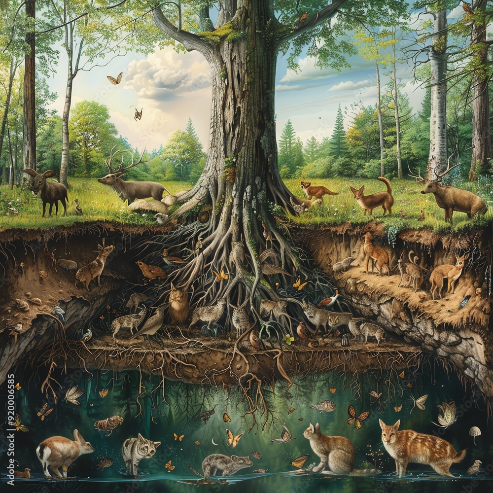 Animals burrowing under tree roots for shelter, contributing to the ...