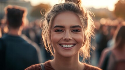 The portrait of a teenage girl looking up is a close-up photo with a defocused copy space backdrop